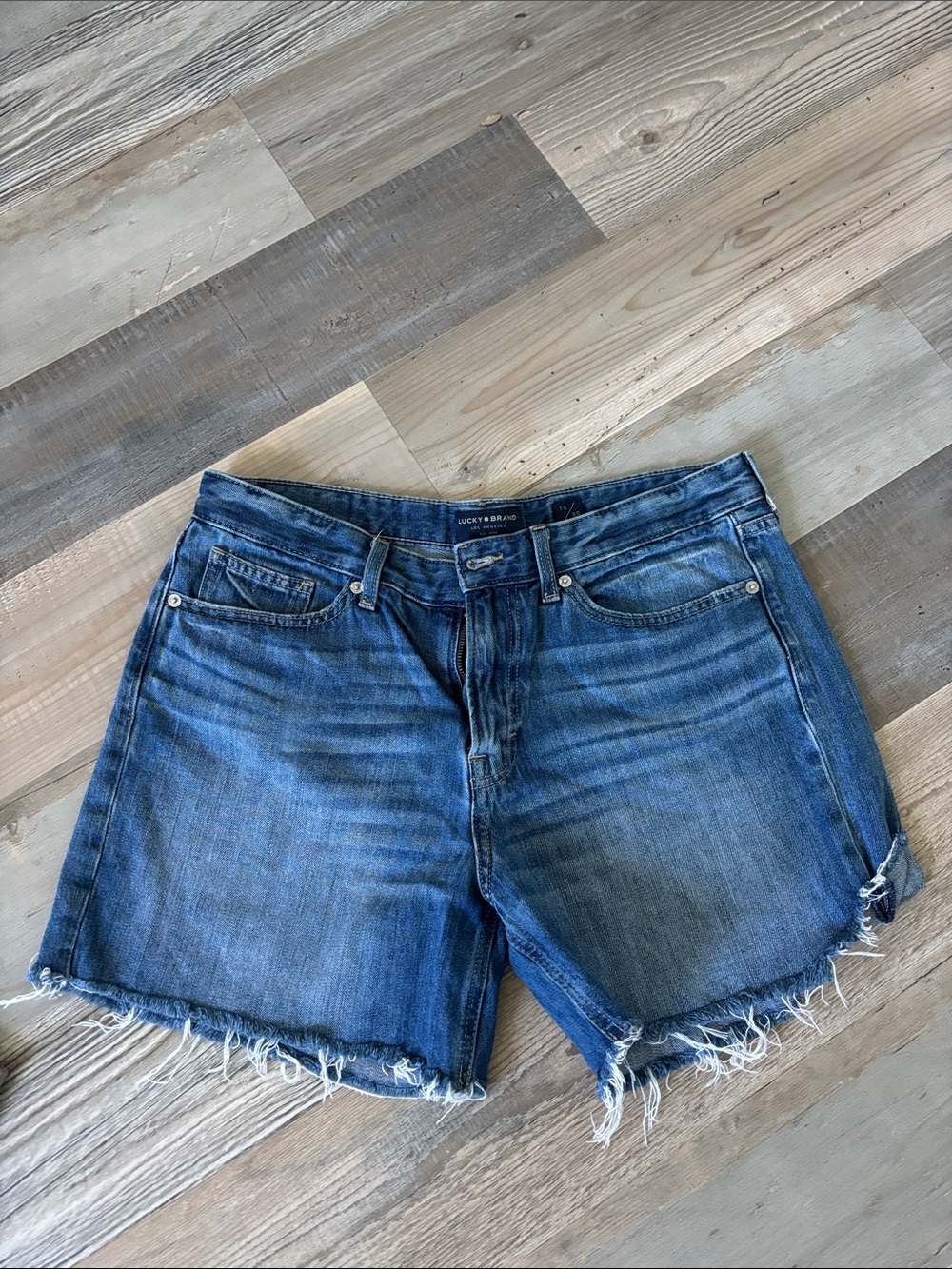 Lucky Brand Distressed Medium Blue Denim Cutoff Shorts